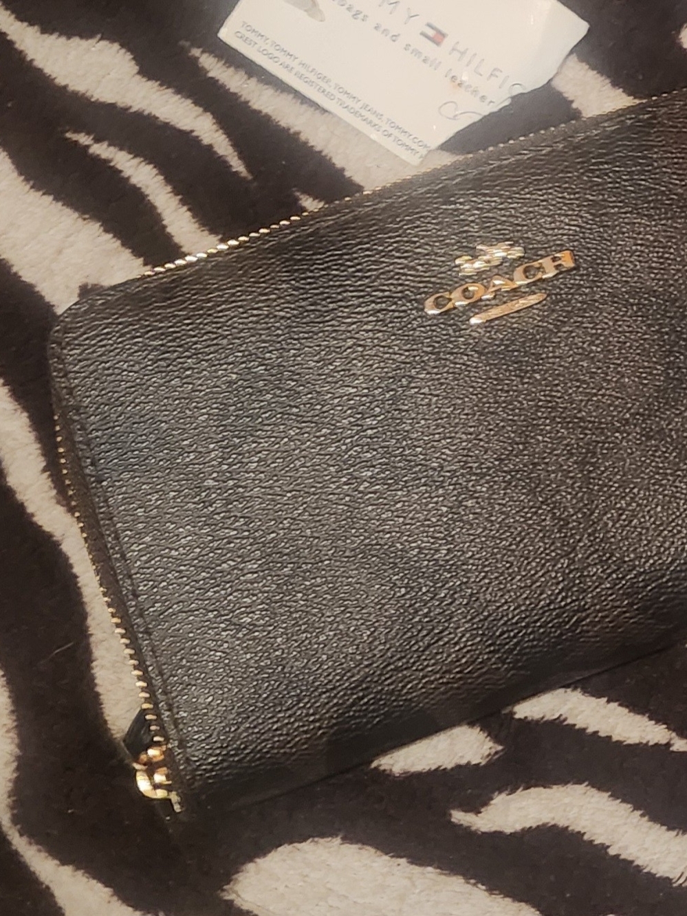 Coach Black Leather Zip Wallet with Gold Hardware